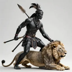 black jason momoa as zulu warrior, hunting lion, intricate, elegant, highly detailed, digital painting, artstation, concept art, smooth, sharp focus, illustration, orientalism, bouguereau, rutkowski, mucha