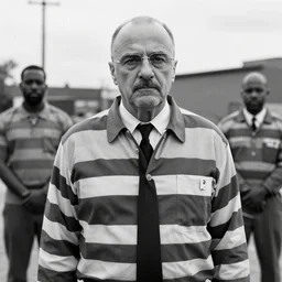 saul goodman in prison after being caught in omaha, nebraska, still from better call saul, black and white