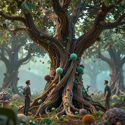 a macro of an ancient tree made from cables and bio - organic micro organisms growing in a mystical setting, cinematic, beautifully lit, by tomasz alen kopera and peter mohrbacher and craig mullins, 3 d, trending on artstation, octane render, 8 k