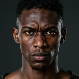 portrait of a slender black man with angry face. Epic fantasy. beautiful. hyperrealism. symetric face cinematic top lighting, insanely detailed and intricate, face by wlop, Charlie Bowater, golden ratio, symmetric matte painting, cinematic, trending on artstation, deviantart and cgsociety, 8k, high resolution.