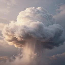 a beautiful render of a foam thundercloud, thick foam, soap bubble rain, foggy, volumetric lighting, sunset, very detailed, hyperrealistic, unreal engine 5, raytracing