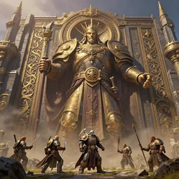close shot angle from below of a godly giant ornated wall from warhammer 4 0 k, on a fantasy landscape by greg rutkowski, luis royo, wayne barlowe and cristian sauret, 8 k