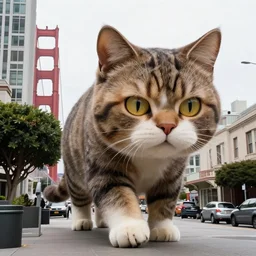 photo of a giant cat walking in san francisco, photorealistic