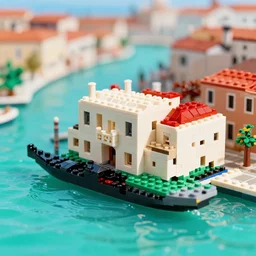venice made with legos, tilt - shift photography, bright sunny summer colours and crystal clear turquoise water