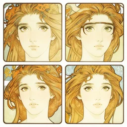 in the style of artgerm, arthur rackham, alphonse mucha, phoebe tonkin, symmetrical eyes, symmetrical face, flowing blue skirt, hair blowing, intricate filagree, hidden hands, warm colors, cool offset colors