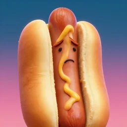 detailed closeup portrait of sad hotdog person, in the style of rob lefield and dan mumford, epic gradient, by atey ghailan, by greg rutkowski, by greg tocchini, by james gilleard, by joe fenton, by kaethe butcher, gradient neon rainbow, black and white color scheme, grunge aesthetic, graffiti tag