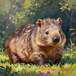 a bright colourful painting of a wombat relaxing