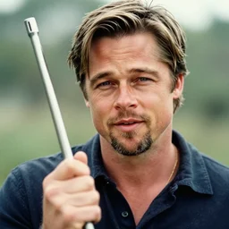 stunning film photograph of ( ( ( ( brad pitt holding a plumbus ) ) ) ), closeup, aperture 1. 2