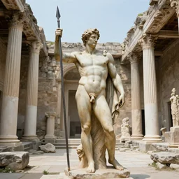 Achilles holding a spear, standing in ruins, fallen columns, tom chambers photography