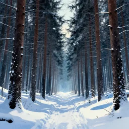 a snow forest, epic retrowave art, trending on art station