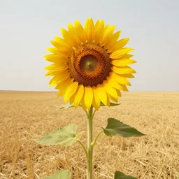 A communist Propaganda Poster of a single sunflower in a vast dry field.