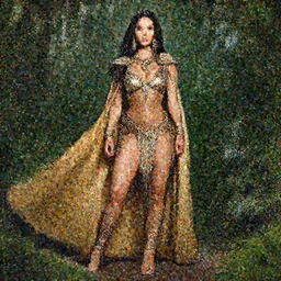 full body photo of megan fox as a beautiful amazon warrior goddess wearing a flowing cape and golden chain mail armor, ornate jewelry, in the jungle, studio lighting, octane render, fashion photo by Arney freytag