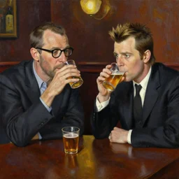 Tom Waits and Iggy Pop drinking in a pub, oil painting by Phil Hale Jeremy Lipking norman rockwell