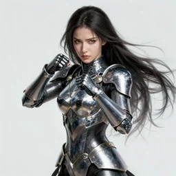 >  professional  portrait of female an cryogenic assassin in fighting pose ,  armor elements , long dark hair, beautiful bone structure, symmetrical facial features, intricate, elegant, digital painting, concept art, smooth, sharp focus, illustration,  by Ruan Jia and Mandy Jurgens , and mucha, and Artgerm and William-Adolphe Bouguerea