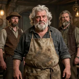 portrait of an old fat fantasy tavern owner with dirty apron by Edgar Maxence and Ross Tran and Michael Whelan, 8k, octane render
