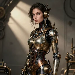image of beautyful female android steampunk by edward hopper,