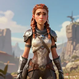 highly detailed full-body character art of sad Aloy from Horizon: Zero Dawn, sad face, videogame cover art, highly detailed, digital painting, artstation, concept art, smooth, detailed armor, sharp focus, beautiful face, illustration, art by Artgerm and greg rutkowski and alphonse mucha