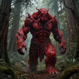 Vengeful humanoid redwood tree-monster, burly, walking, deforestation, high fantasy, matte painting, midjourney!