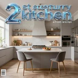 2 1 st century kitchen design magazine cover, ultra detailed, photo realistic, award winning graphic design, futuristic font, magazine title designer, trending on artstation, style of vogue magazine, style of wallpaper magazine h 7 6 8
