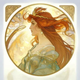 side profile centered painted portrait, Twiggy as a wind sorcerer, D&D, cell-shaded, matte painting concept art, bright backlit, official fanart, 4k, Pinterest, by Alphonse Mucha - H 704