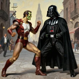 morbius fighting darth vader. mexico city. by da vinci.