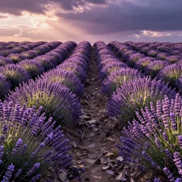 Lavender Fields in full bloom, detailed photography, sunrise, beautiful scene