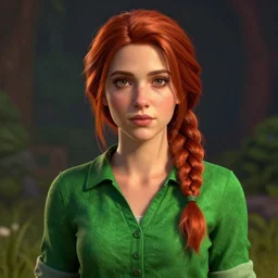 an insanely detailed realistic depiction of beautiful leah from stardew valley, green shirt, auburn hair, french braid, in the style of peter mohrbacher, artgerm, dramatic lighting and composition, octane render, trending on artstation, concept art 8 k