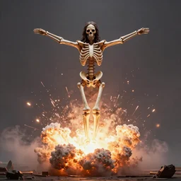 Jesus Christ as skeleton inside an epicenter of a thermonuclear blast standing on the Earth sphere with radioactive rays to the sides, Video game icon design , 2d game fanart behance hd by Jesper Ejsing, by RHADS, Makoto Shinkai and Lois van baarle, ilya kuvshinov, rossdraws global illumination