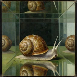 infinity mirror with snail. painting by jan van eyck