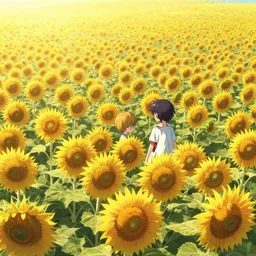 the garden of the sun, an endless field of sunflowers in perpetual summer sunlight, touhou gensokyo by thomas cole, asher brown durand, greg rutkowski, highly detailed, soft lighting, rendered in octane