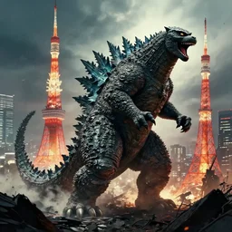 cat as Godzilla attacking Tokyo, disaster movie poster, concept art by Ross tran, masterpiece, masterwork, artstation, cgstudio