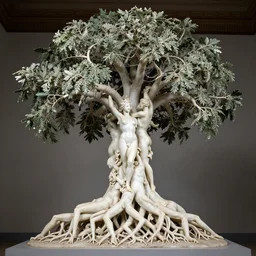 a stunning and hyperdetailed tree made of beautiful human bodies with intricate roots made of white marble sculpted by canova
