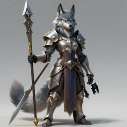 portait commission furry high fantasy female anthro wolf paladin wielding a halberd designed by Greg rutkowski, concept art, fantasy, 4k, CG render