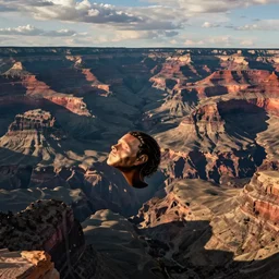 a disembodied head flying through the Grand Canyon