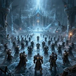 vast ice dungeon, undead army, warcraft, warcraft artwork, mixed art, cinematic light, majestic, hyperrealistic, hyper detailed, dark fantasy, gritty