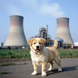 puppy at coal power plant, photo from 1 9 9 8,