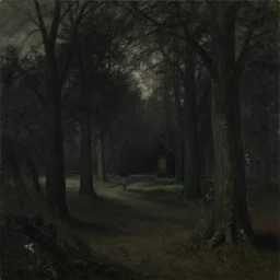 turner, j. m. w and delvaux, paul grunge gothic oil landscape painting of a park, dark art