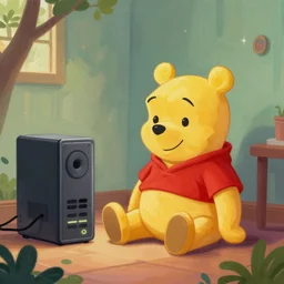 Server in a lonely room, painting in winnie the poo style, 4k