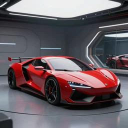 kama - 1 concept car, inside futuristic hangar, red car, sharp focus, ultra realistic, ultra high pixel detail, cinematic, intricate, cinematic light, concept art, illustration, art station, unreal engine 8 k