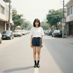 1 9 8 0 s girl standing in a wide open street