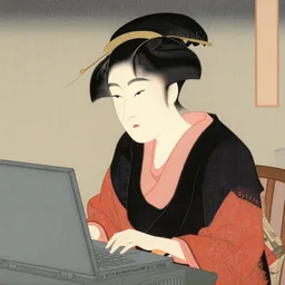 beautiful portrait ukiyo - e painting of a computer by kano hideyori, kano tan'yu, kaigetsudo ando, miyagawa choshun, okumura masanobu, kitagawa utamaro