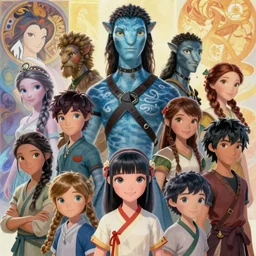 a cinematic portrait of a beautiful family photograph close up moment of Avatar the last airbender characters, portrait, Klaus film, digital painting, artstation, concept art, illustration, Frozen II art masterpiece by art by Krenz Cushart, Artem Demura, alphonse mucha, yoji shinkawa, ArtGerm, Jon Lothian, Danilo Torres, Adi Meyers, Thomas Reimann, Gaston Bussiere