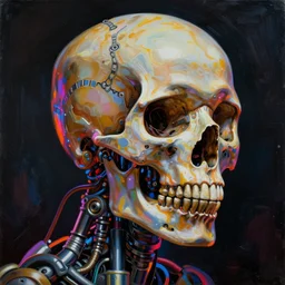 portrait of full head shot basquiat skull mechanical hydraulics neon highlights painting, intricate details, 3 d, octane 8 k