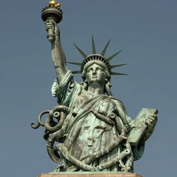bronze sculpture of medusa, in the style of the statue of liberty, many tattoos, professional photography, imposing
