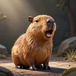 minifigurine of a capybara laughing with an unhinged jaw