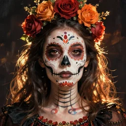 illustration of a sugar skull day of the dead girl, vanitas art