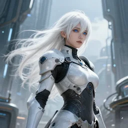 perfect white haired girl, warframe armor, beautiful, dreamy, half asian, pretty face, blue eyes, detailed, windy weather, scifi, utopian architecture, laboratory, 4 k, ultra realistic, epic lighting, cinematic, high detail, masterpiece, art by akihito tsukushi, akasuki voidstar