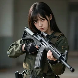 anime girl with realistic assault rifle photo