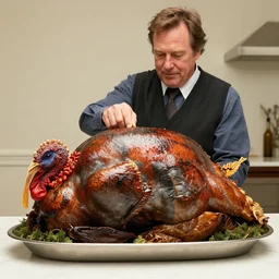 William H Macy carving a turkey