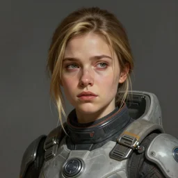 Portrait of a woman by Greg Rutkowski, she is about 20 years old, round face, mixture turkish and russian, dark blonde hair with two strands around her face, attractive, sad and melancholy gaze, she is wearing a futuristic tactical space suit, highly detailed portrait, scifi, digital painting, artstation, concept art, smooth, sharp foccus ilustration, Artstation HQ.